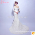 2017 OEM Suzhou Proveedor de la fábrica blanco de satén de encaje de cristal rebordeado de vestido de novia de hombro patrón de trompeta